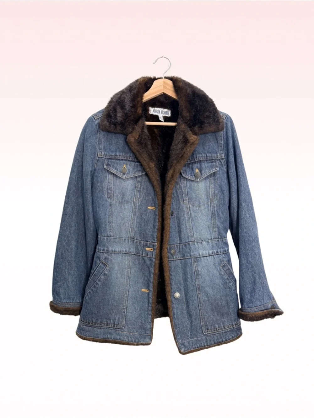 MARVIN RICHARDS Vintage Faux Fur Lined Denim Coat (Sz S)
